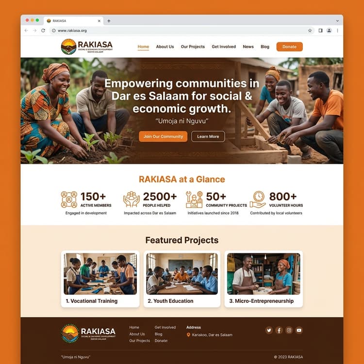 RAKIASA community website with impact statistics and featured projects